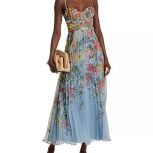 AQUA Pleated Floral Bustier Midi Dress NWT L